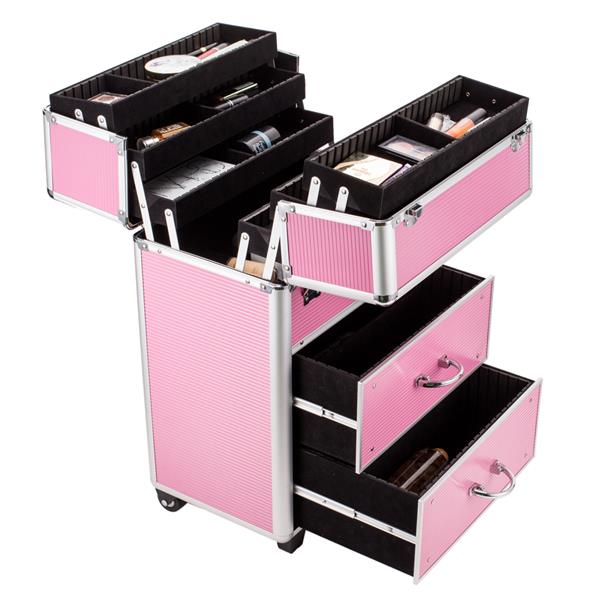 4-Tier Lockable Makeup Train Case - Pink