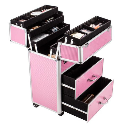 4-Tier Lockable Makeup Train Case - Pink