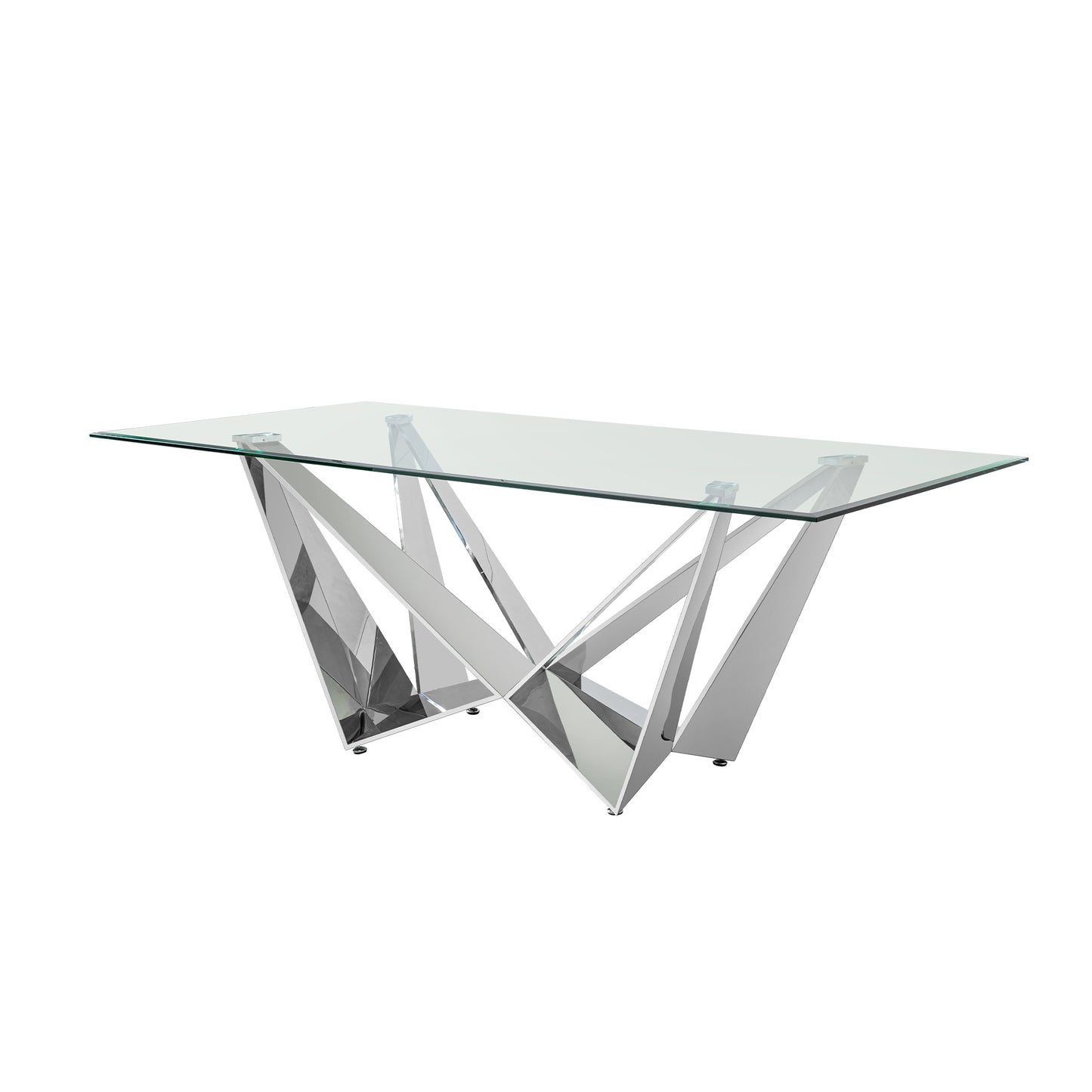 Clear Glass with Polished Stainless Steel Base 78" Dining Table