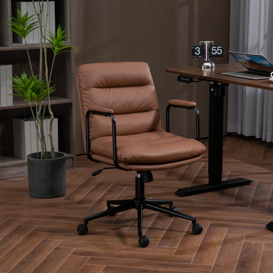 Mid Back Office Chair, Ergonomic PU Leather Desk Task Chair with Wheels and Reclining Back