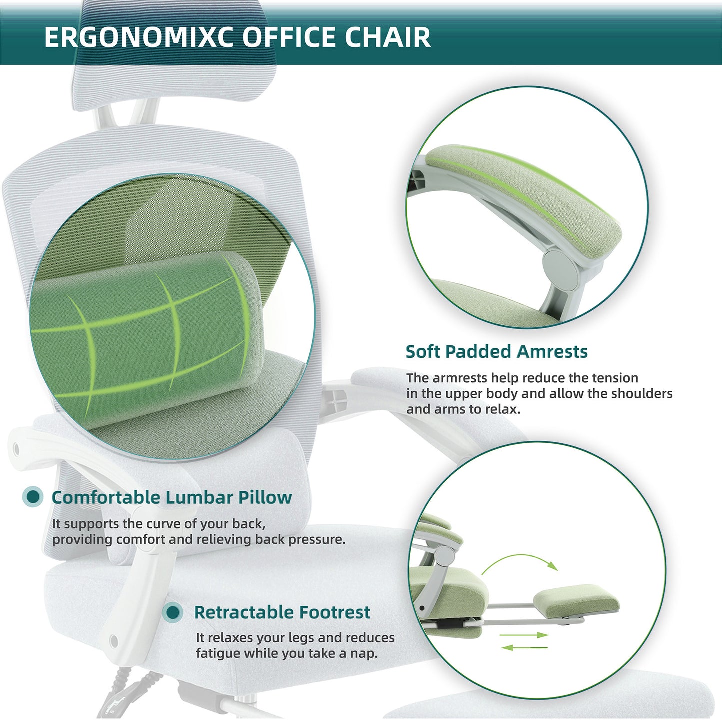 SWEETCRISPY Ergonomic Mesh Office Chair with Lumbar Support