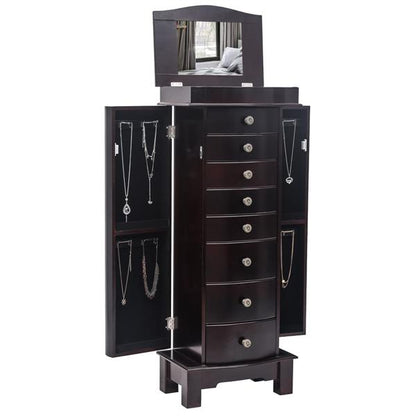 Jewelry Armoire - 8 Drawers, 16 Hooks, Mirror, 2 Swing Doors