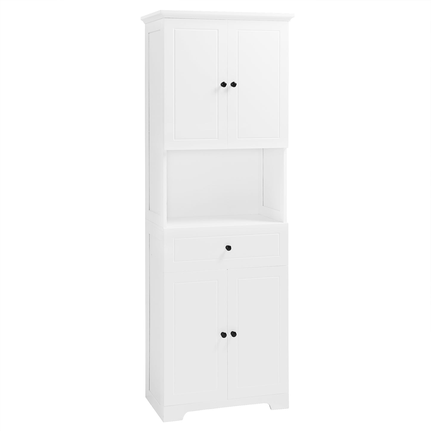 Tall Bathroom Cabinet with Four Doors and Open Shelve