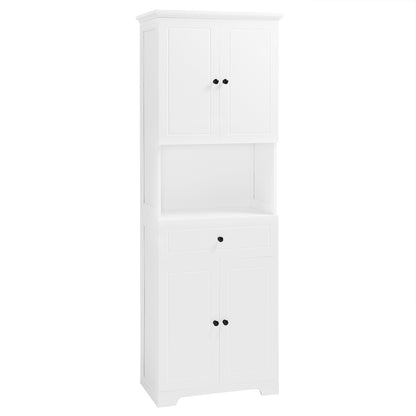 Tall Bathroom Cabinet with Four Doors and Open Shelve