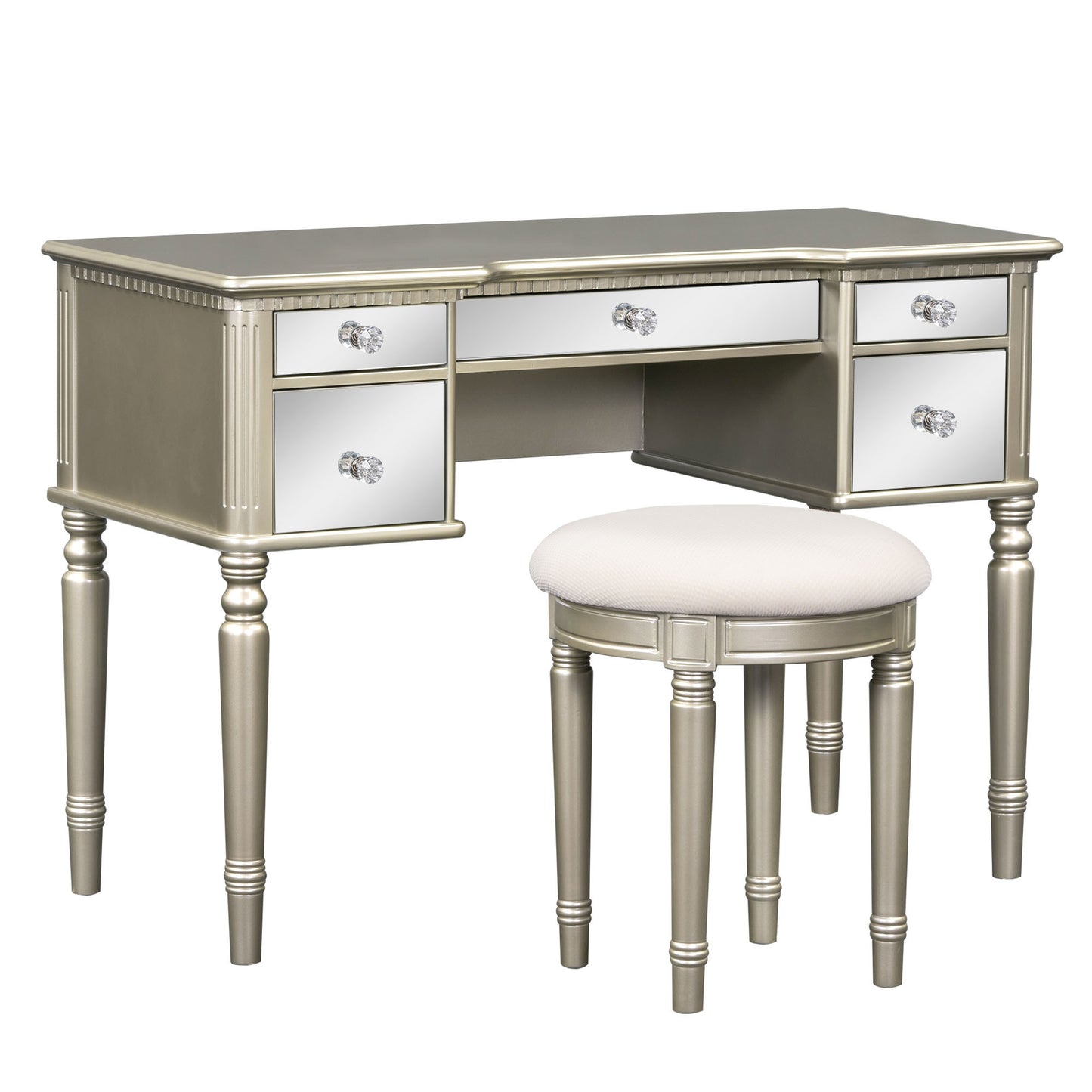 Dressing Table Set with Mirrored Drawers, Tri-fold Mirror, and Stool, Makeup Vanity Set for Bedroom