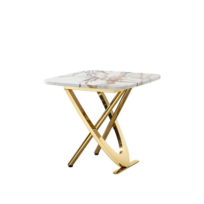 Marble pattern MDF top side end table square shape gold stainless steel base