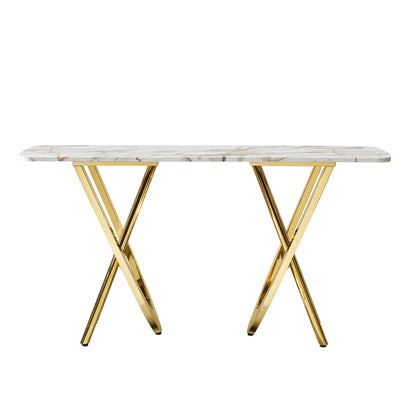 Modern 0.78" thickness marble pattern top mirror gold stainless steel rectangle console table for living room