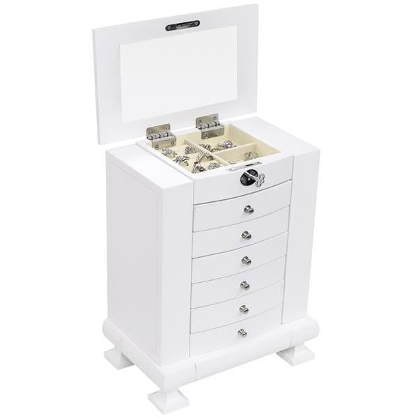 Wooden Jewelry Box - 7 Layers, 6 Drawers, White