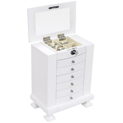 Wooden Jewelry Box - 7 Layers, 6 Drawers, White