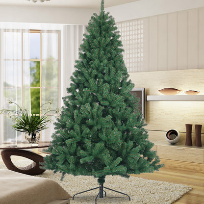 Artificial Christmas Tree Full Natural Spruce PVC Fir Tree 7.5ft Foldable Metal Stand  Unlit Green