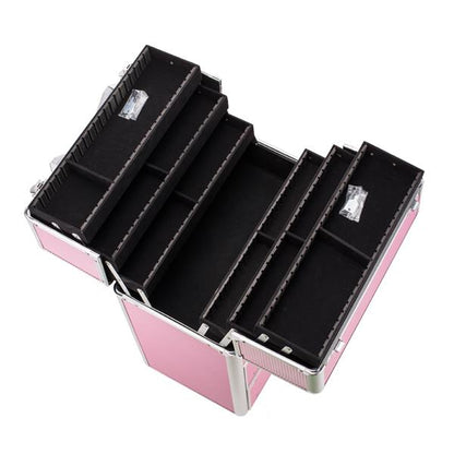 4-Tier Lockable Makeup Train Case - Pink