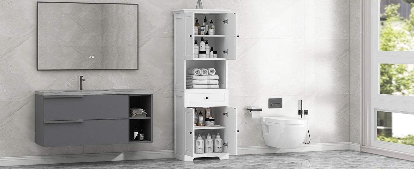 Tall Bathroom Cabinet with Four Doors and Open Shelve