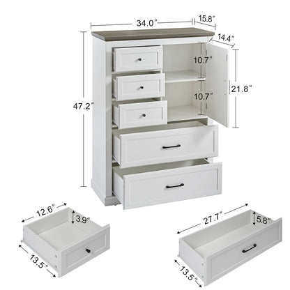 Farmhouse 5 Drawer Tall Dresser, Rustic Wood Storage Organizer