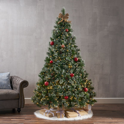 7'  Cashmere and Snow Bristle Mixed Tree with 75Pine Cones and 900 led Lights-UL,1233tips,Dia:59