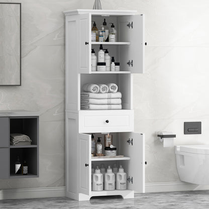 Tall Bathroom Cabinet with Four Doors and Open Shelve