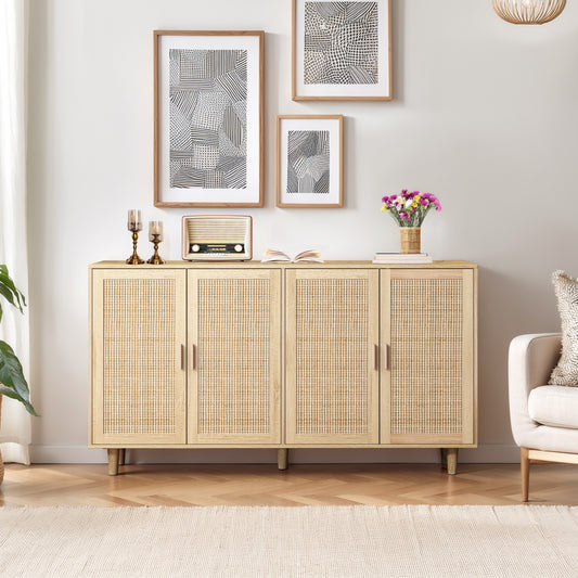 Elegant 4-Door Rattan Storage Cabinet, Functional and Easy to Assemble