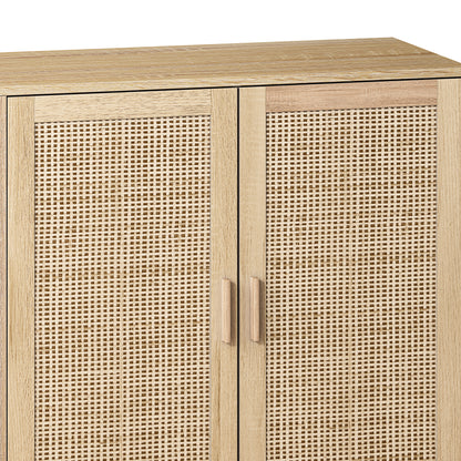 Elegant 4-Door Rattan Storage Cabinet, Functional and Easy to Assemble