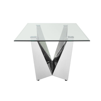 Clear Glass with Polished Stainless Steel Base 78" Dining Table