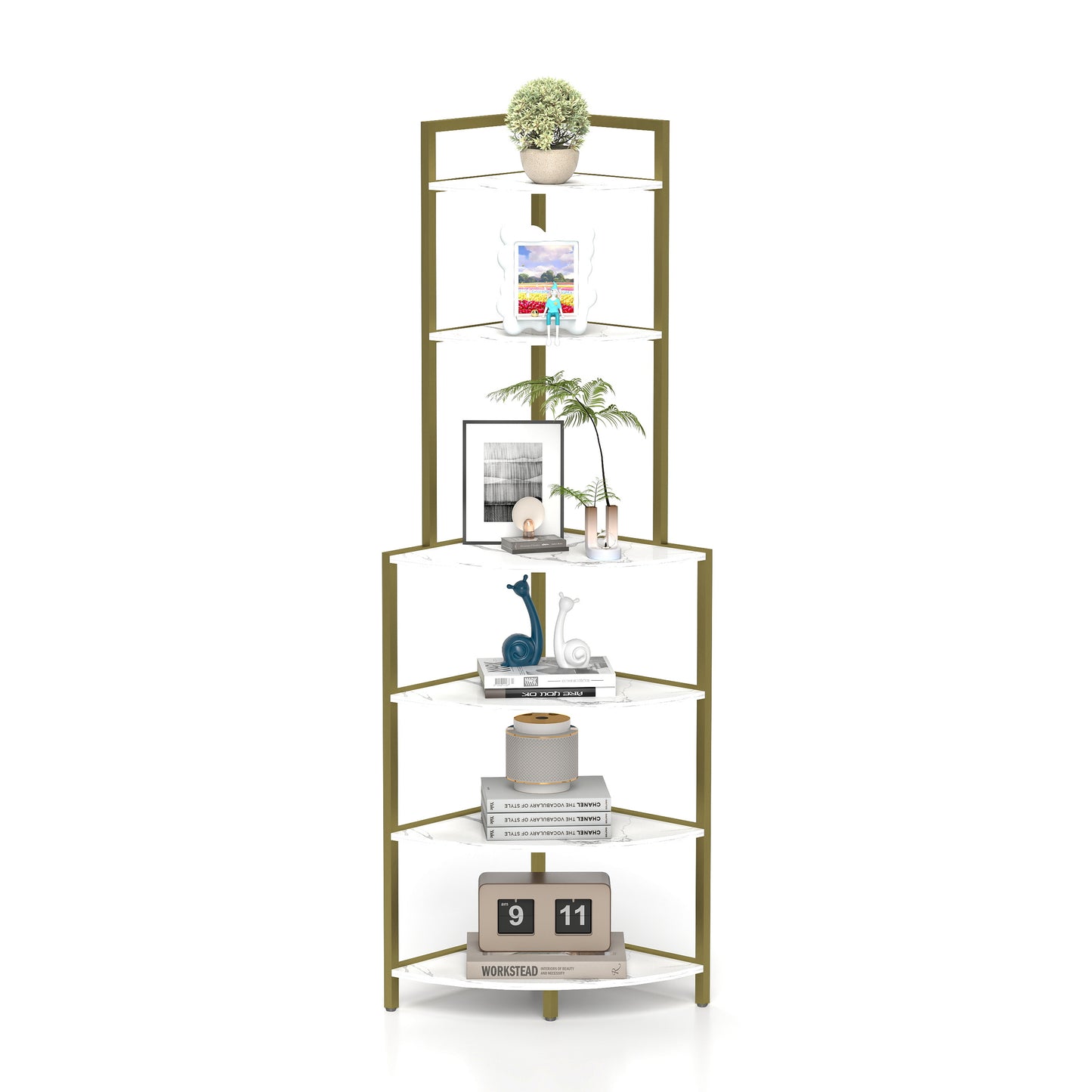 6-Tier Corner Shelf Freestanding Bookcase, Space-Saving Storage for Small Spaces