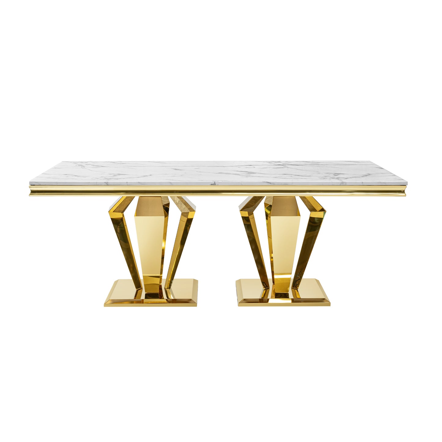 Dining Table for 6 or 8, Rectangular 78.74" L x 39.37" W x 29.92" H Gold Polished Stainless Steel Base MDF Marble Top