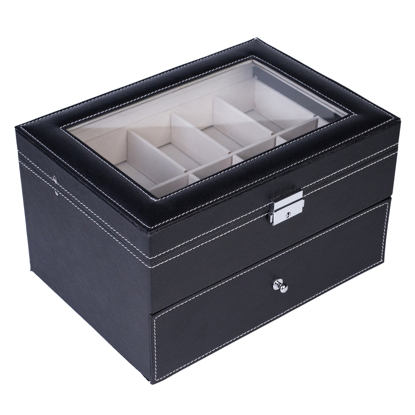 20-Compartment Wooden Watch Box - Dual Layers, Black