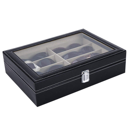 Leather Sunglasses Organizer - 8 Slots, Black