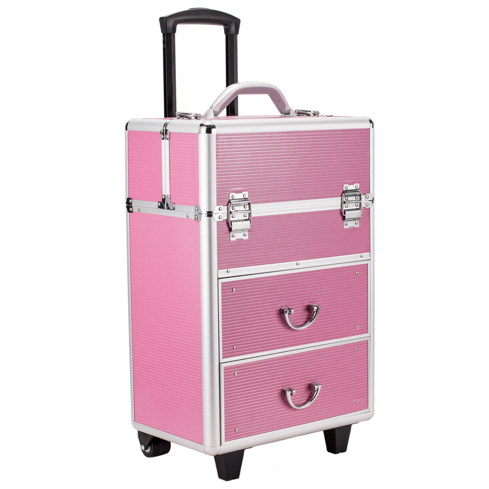 4-Tier Lockable Makeup Train Case - Pink