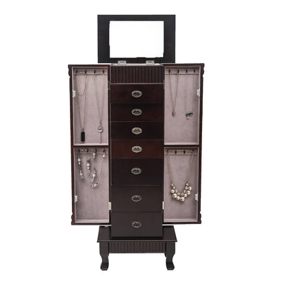 Jewelry Cabinet - Walnut Wood, Necklace Organizer