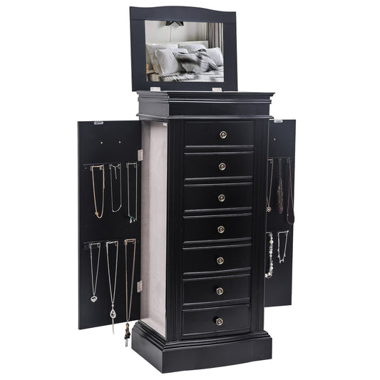 Jewelry Armoire - 7 Drawers, 24 Hooks, Mirror, 2 Swing Doors