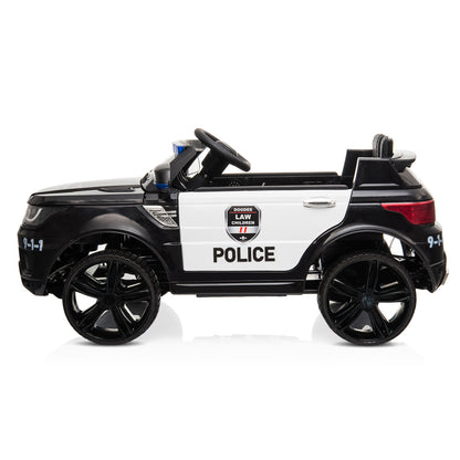 12V Kids Police Car - Remote Control, LED Lights, Music & Horn