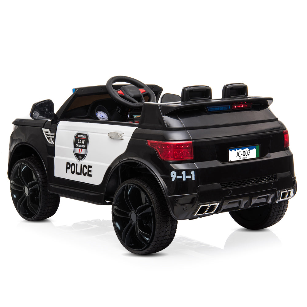 12V Kids Police Car - Remote Control, LED Lights, Music & Horn