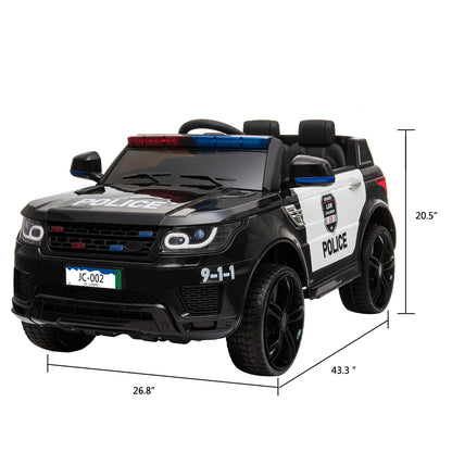 12V Kids Police Car - Remote Control, LED Lights, Music & Horn