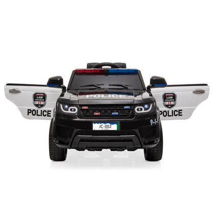 12V Kids Police Car - Remote Control, LED Lights, Music & Horn