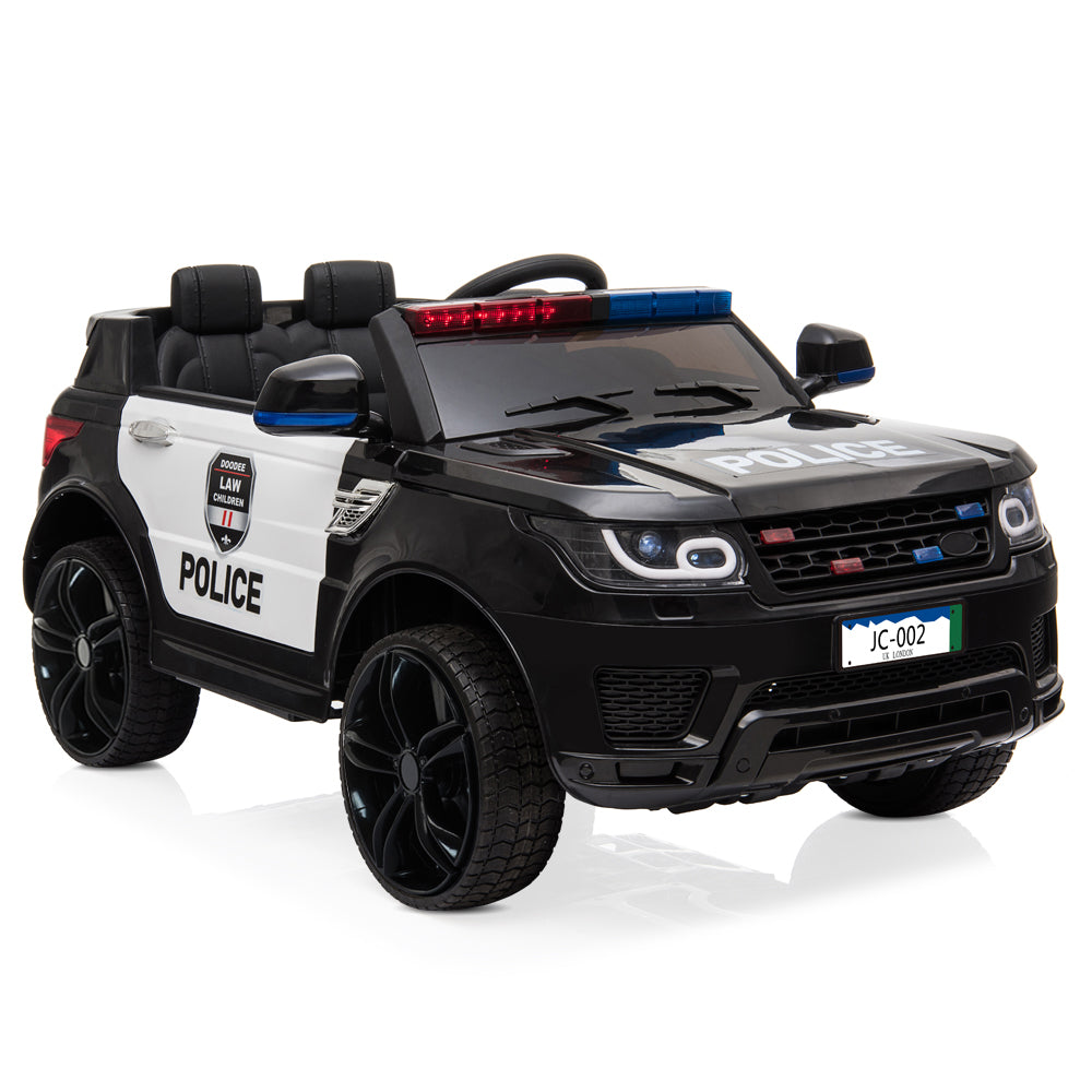 12V Kids Police Car - Remote Control, LED Lights, Music & Horn