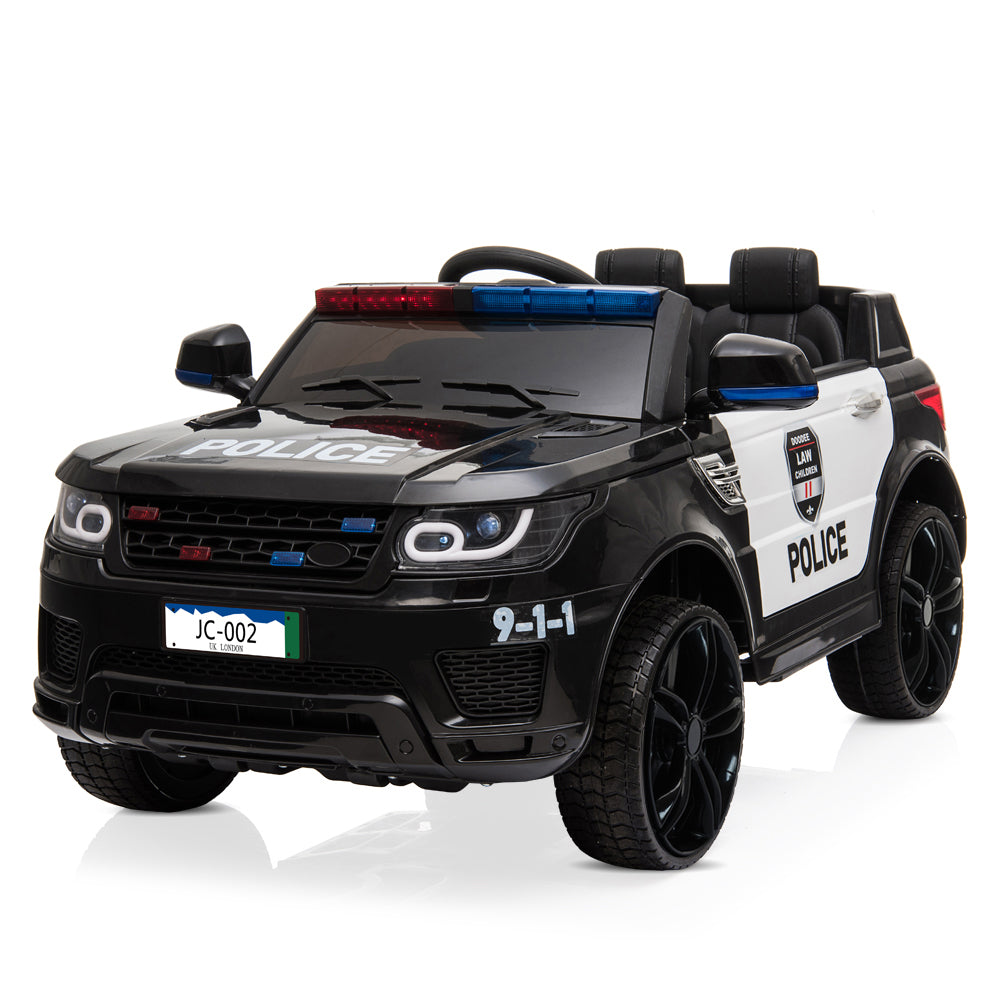 12V Kids Police Car - Remote Control, LED Lights, Music & Horn