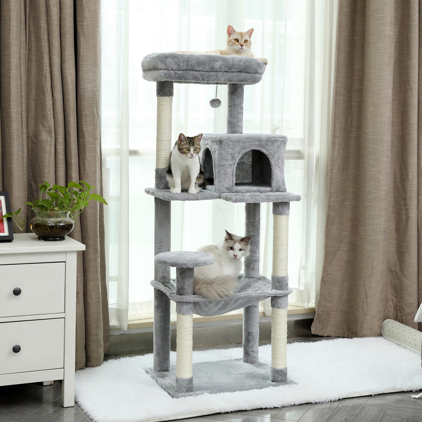 Luxury Cat Tower - Beige with Scratching Post and Condo