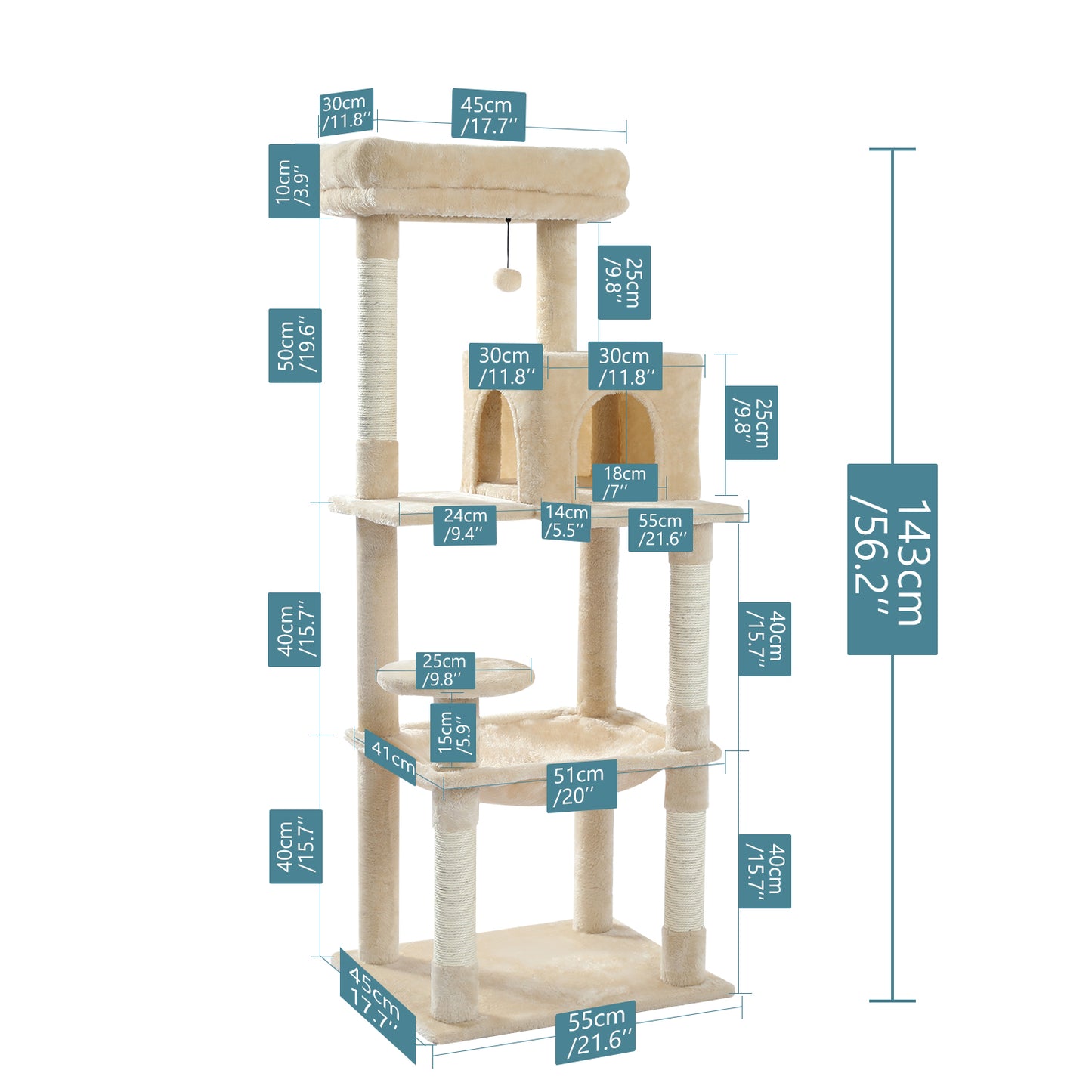 Luxury Cat Tower - Beige with Scratching Post and Condo