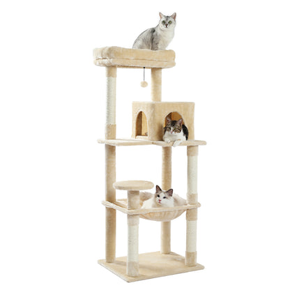 Luxury Cat Tower - Beige with Scratching Post and Condo