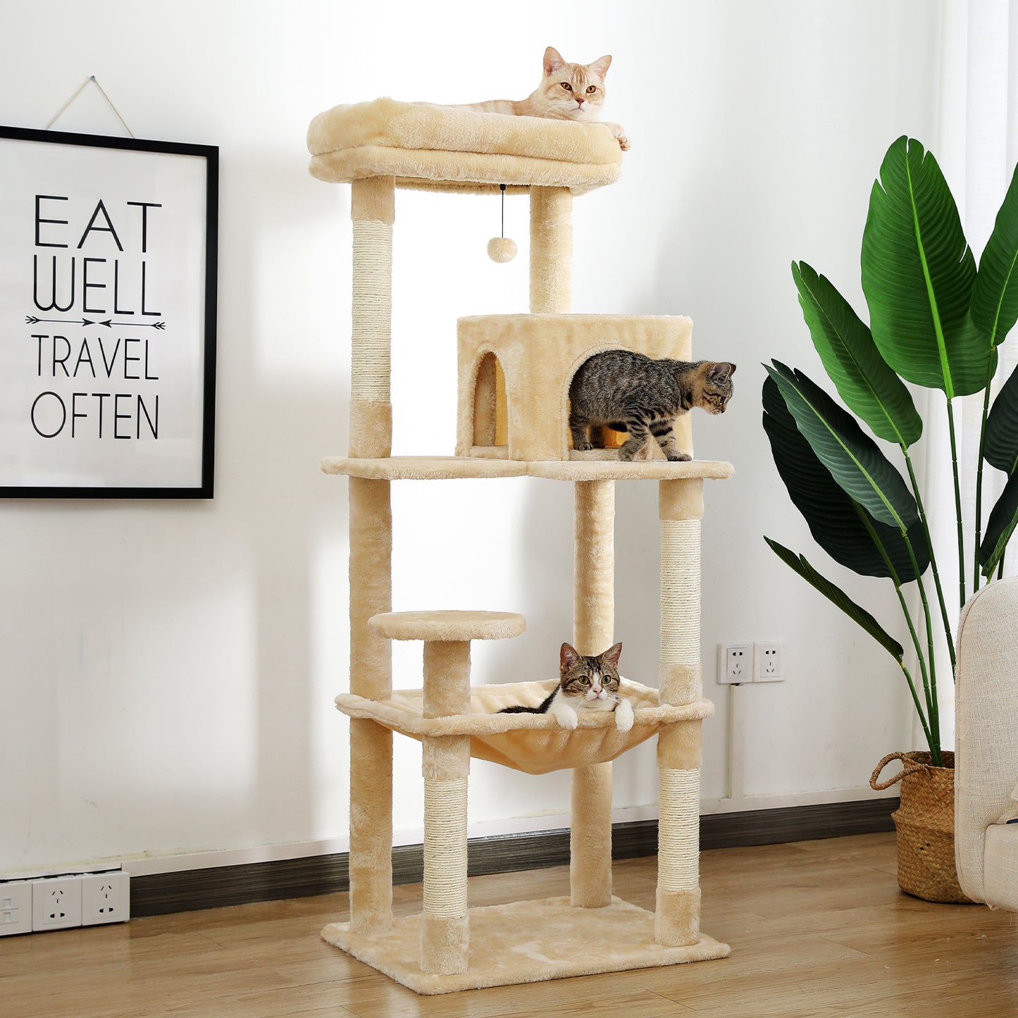 Luxury Cat Tower - Beige with Scratching Post and Condo