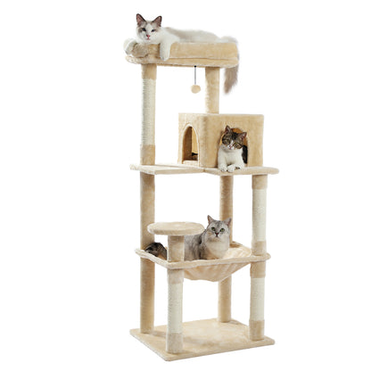 Luxury Cat Tower - Beige with Scratching Post and Condo