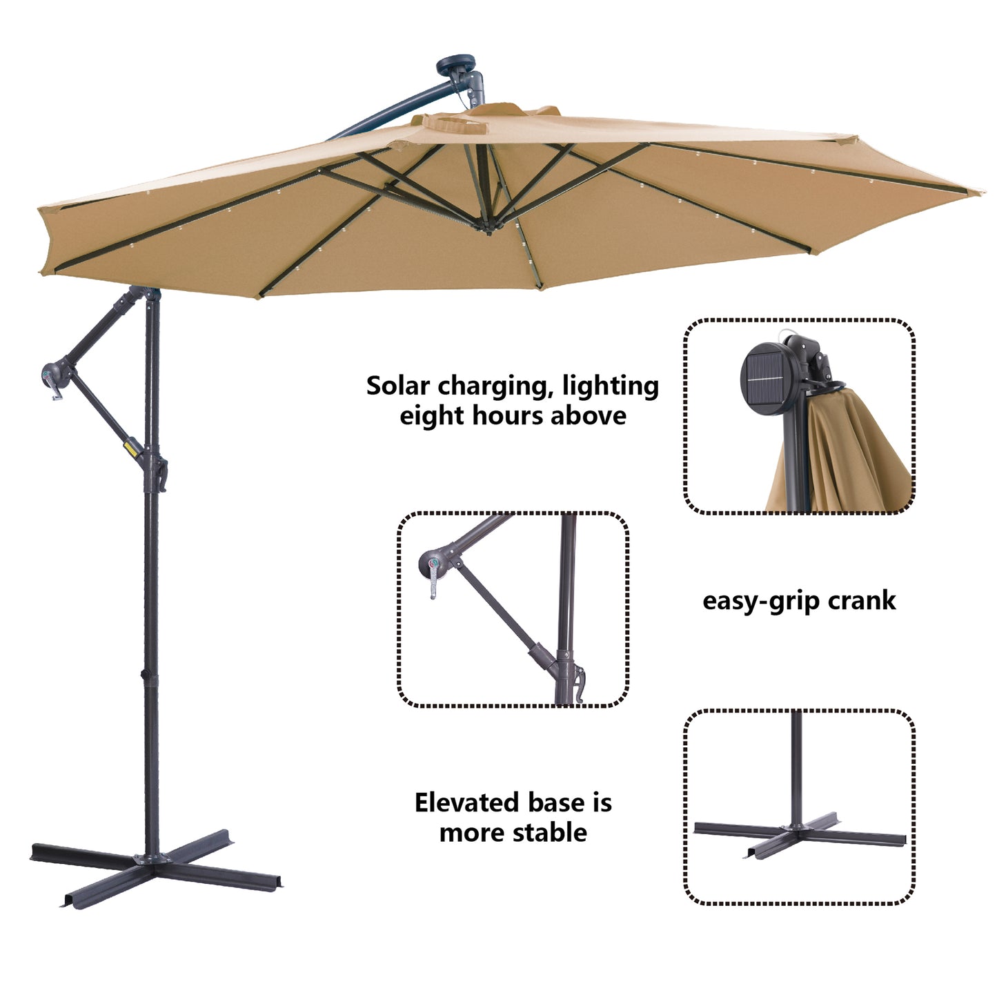 Solar LED Patio Umbrella - Cantilever, Offset