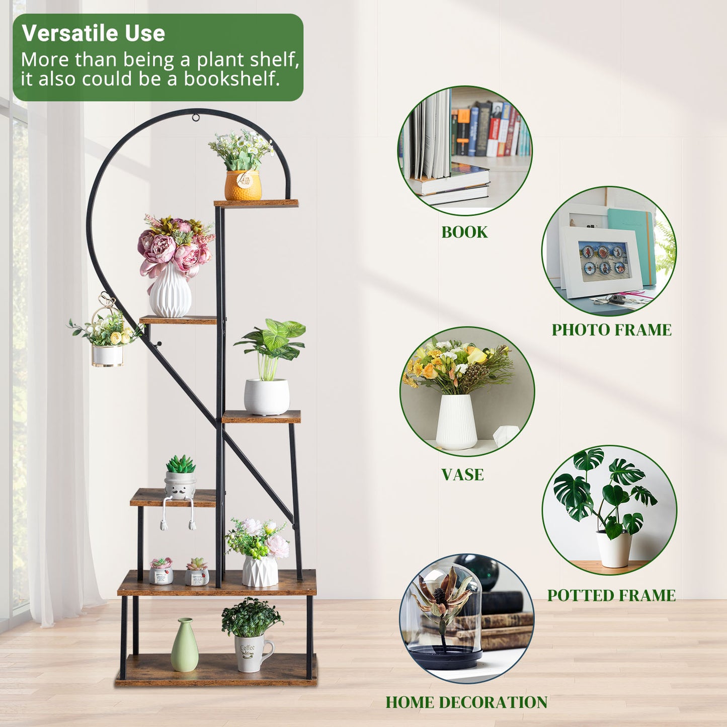 Artisasset 6-Layer Half Heart Iron Plant Stand