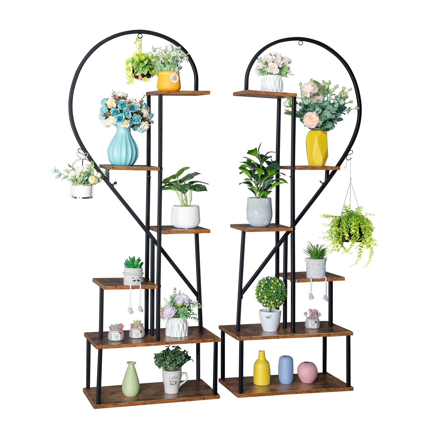 Artisasset 2-Piece 6-Layer Half Heart Iron Plant Stand - Black