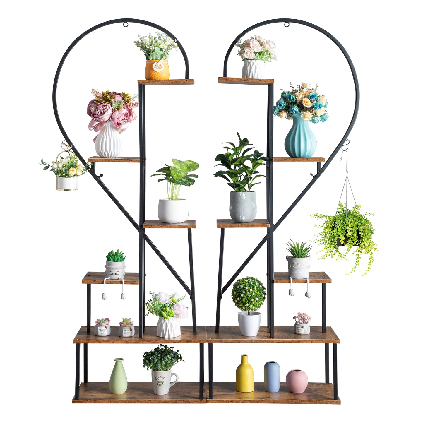 Artisasset 2-Piece 6-Layer Half Heart Iron Plant Stand - Black