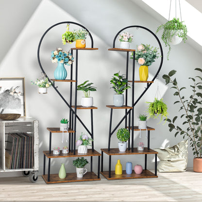 Artisasset 2-Piece 6-Layer Half Heart Iron Plant Stand - Black