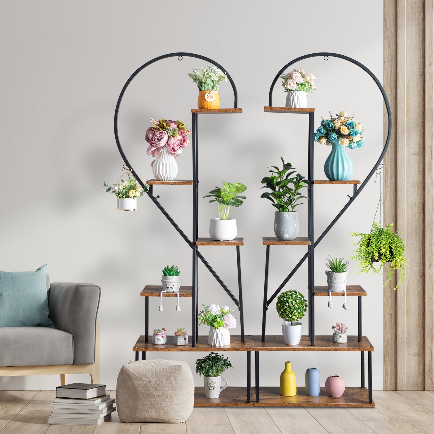 Artisasset 2-Piece 6-Layer Half Heart Iron Plant Stand - Black