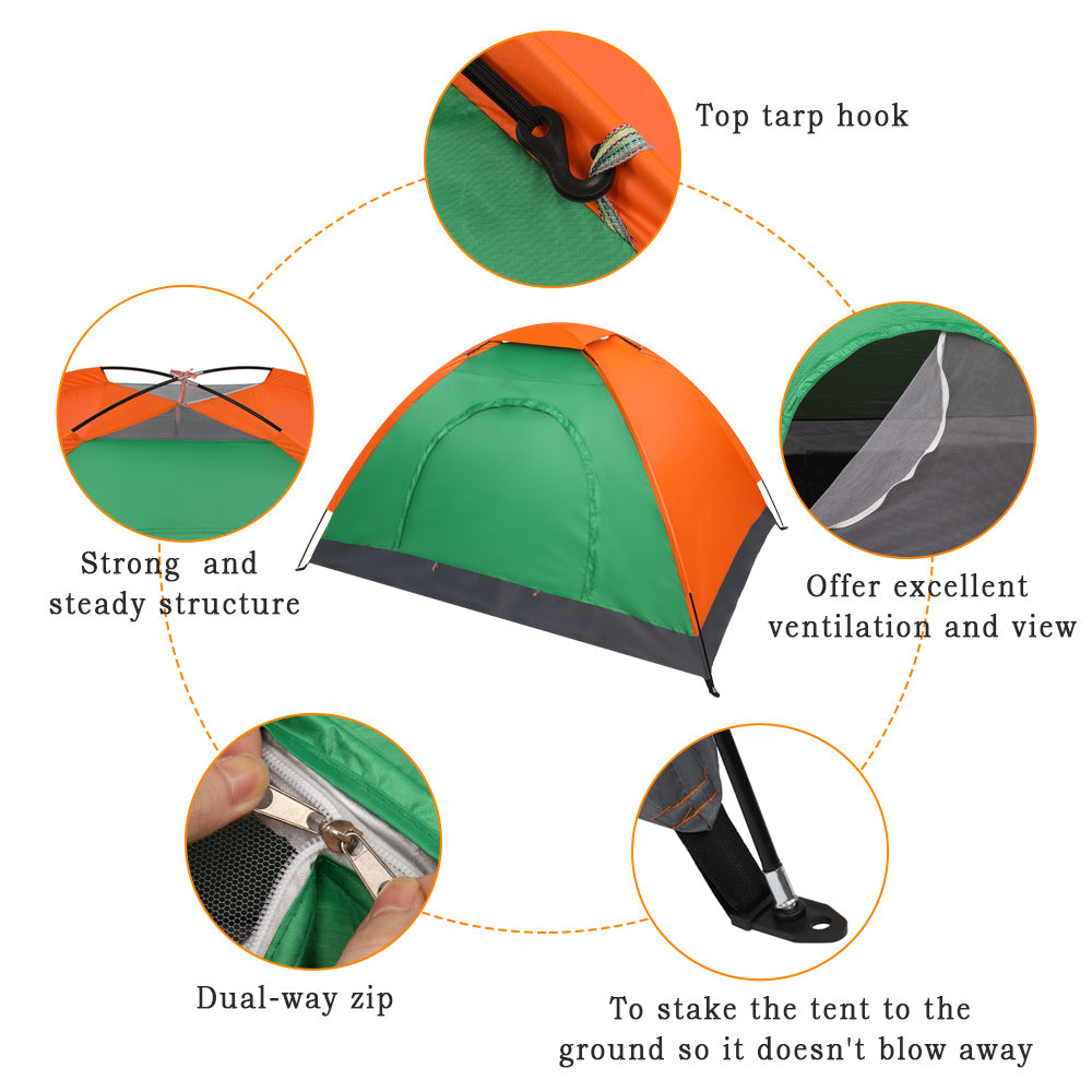 2-Person Waterproof Dome Tent - Orange and Green