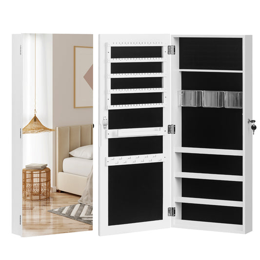 Wall-Mounted Jewelry Cabinet with Lock and Mirror