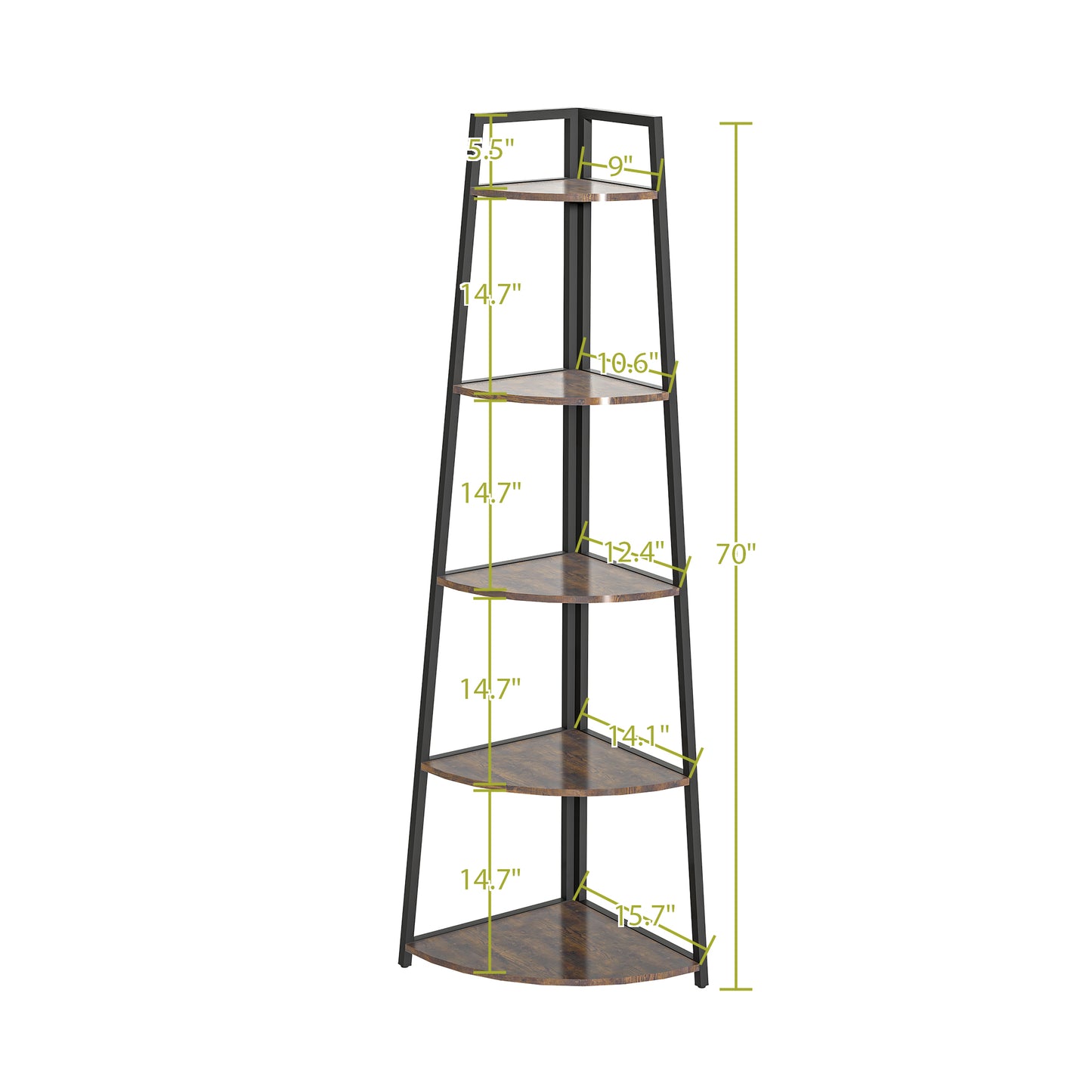 5-Tier Corner Bookshelf - Ladder Shelf for Small Spaces