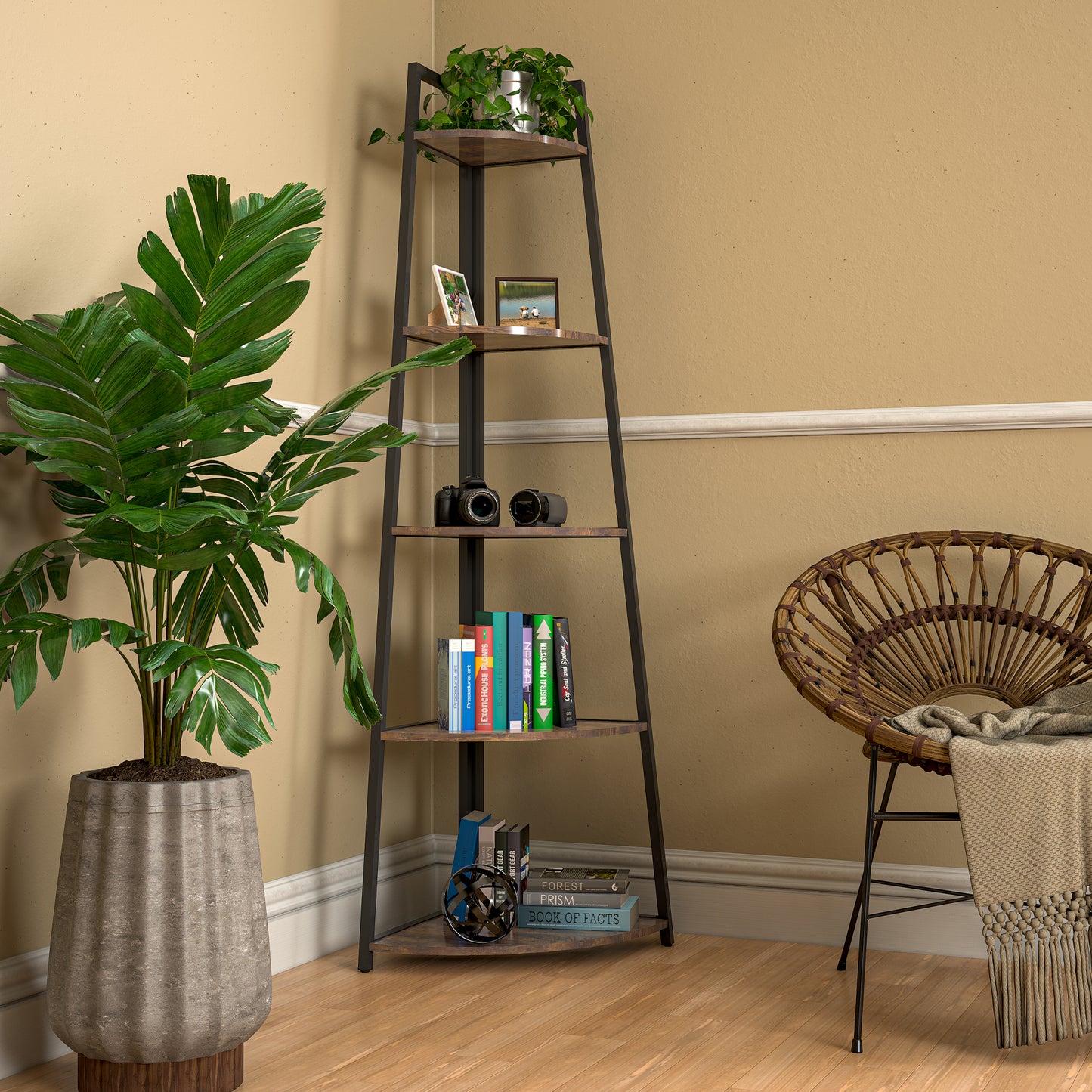 5-Tier Corner Bookshelf - Ladder Shelf for Small Spaces